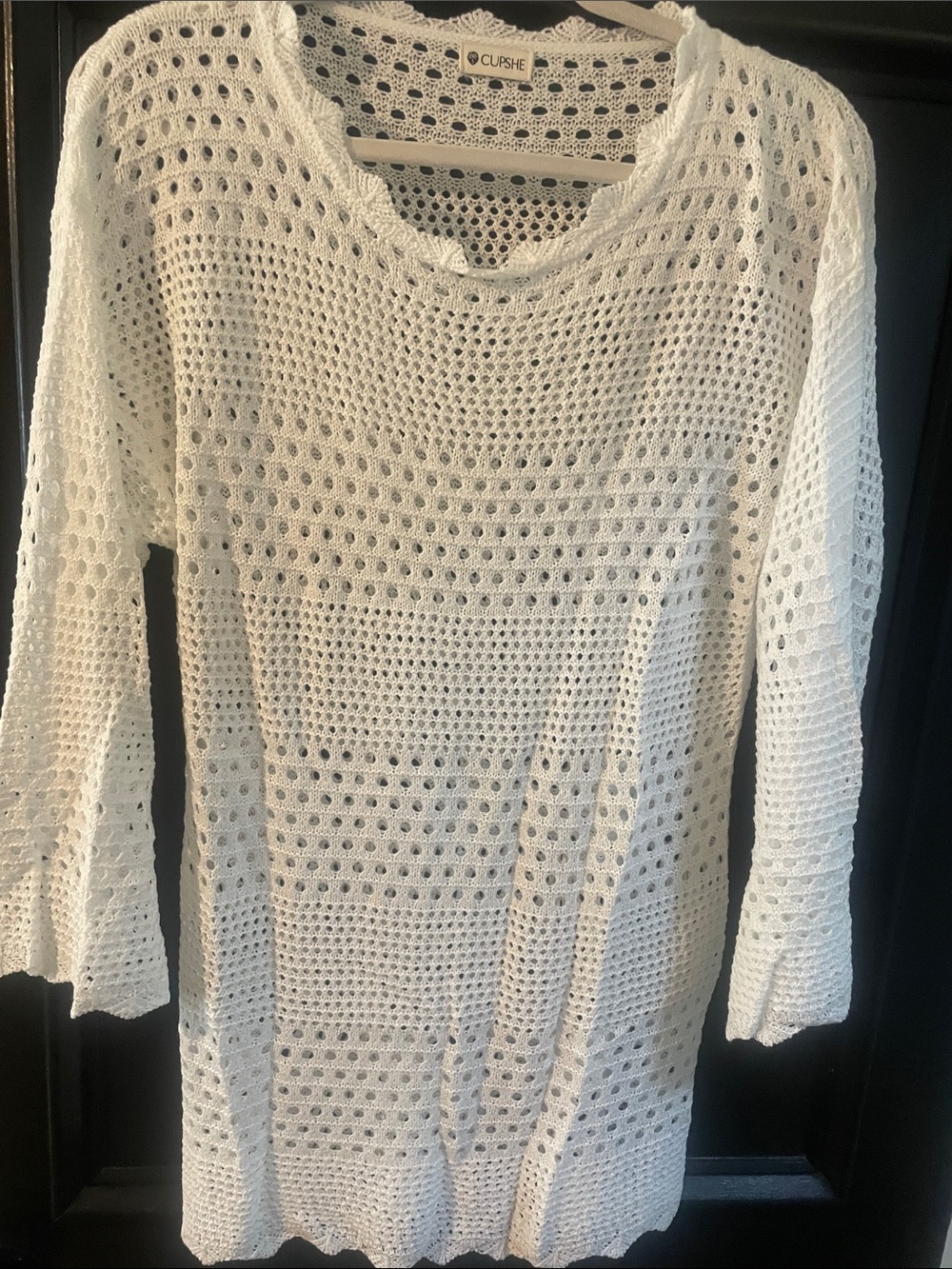 Cupshe White Crochet Long Sleeve Beach Tunic